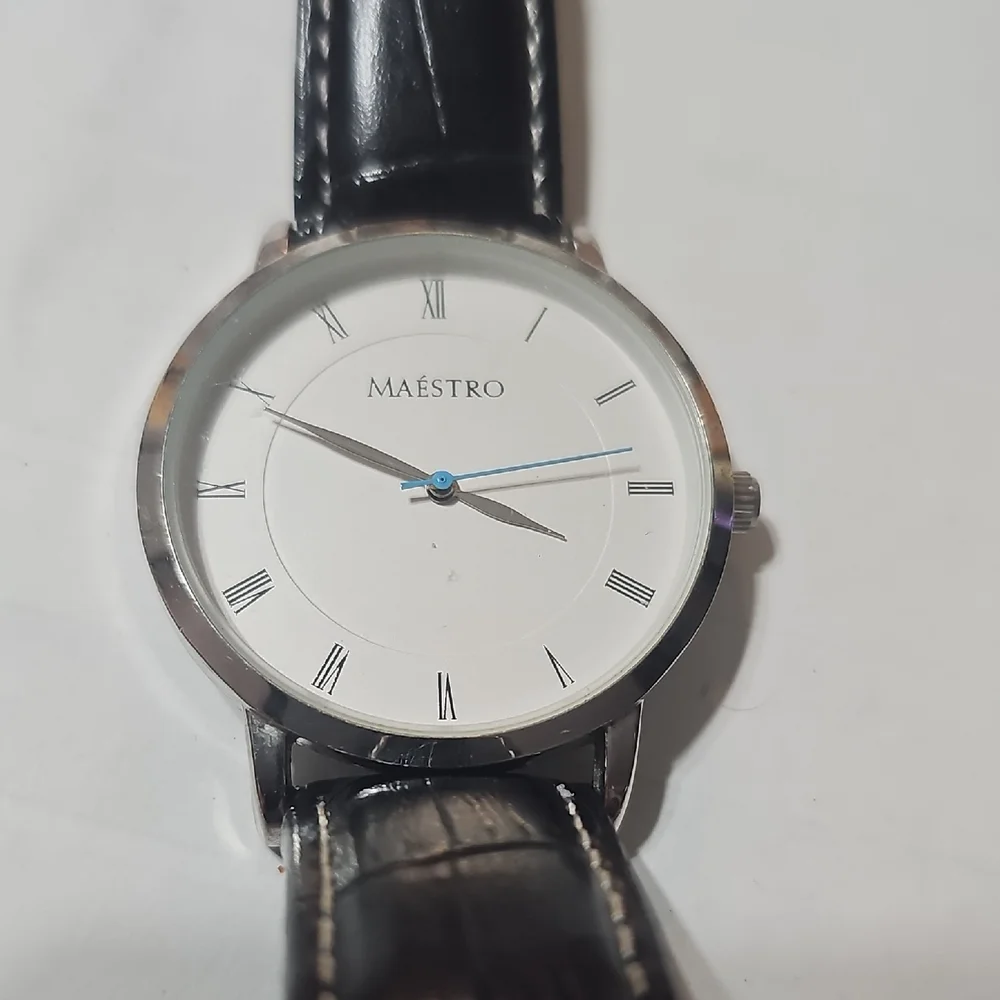 Maestro Black Leather Strap Unisex Watch
